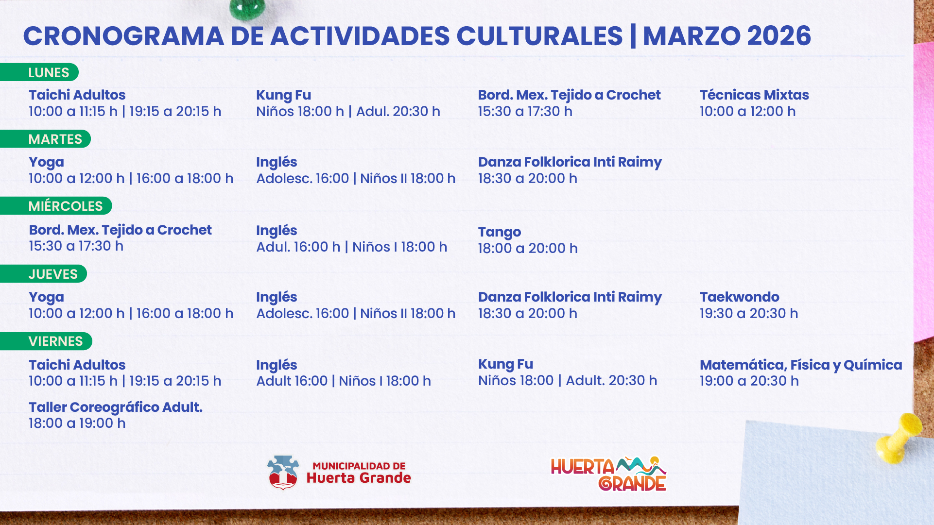 Cronograma de Actividades Culturales 2026